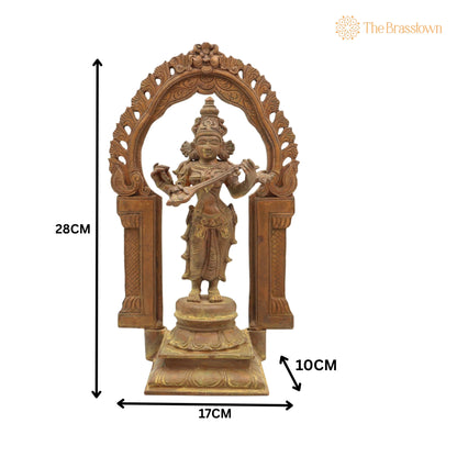 Handmade Bronze Saraswati Idol – Panchaloha Goddess Statue Sharada, Vani, Veena Pustak Dharini Murti for Home 11 Inch 5