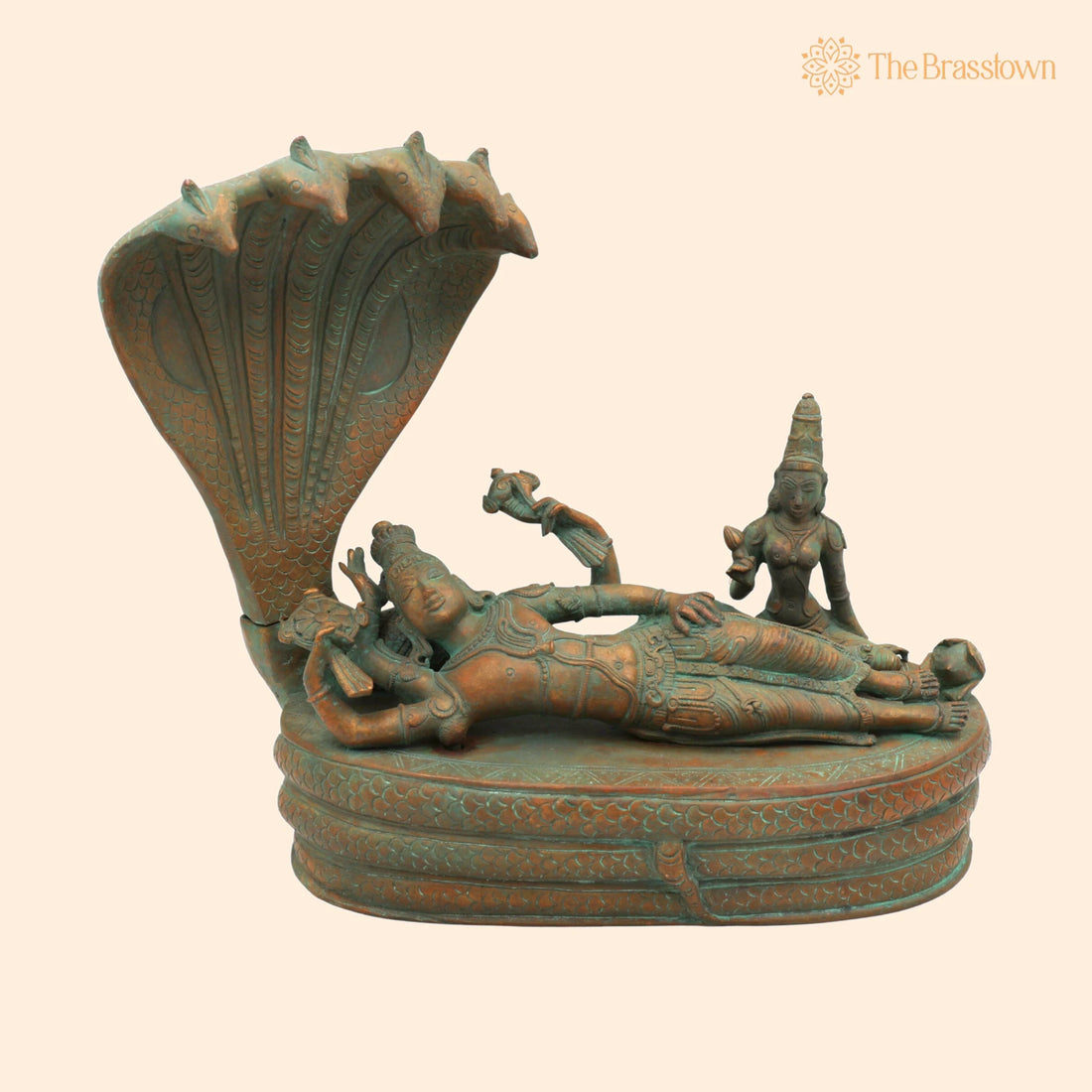 Handcrafted Panchaloha Bronze Padmanabha Idol – Anantha Padmanabha Murti for Puja, Home Mandir &amp; Décor 10.5 Inch 1