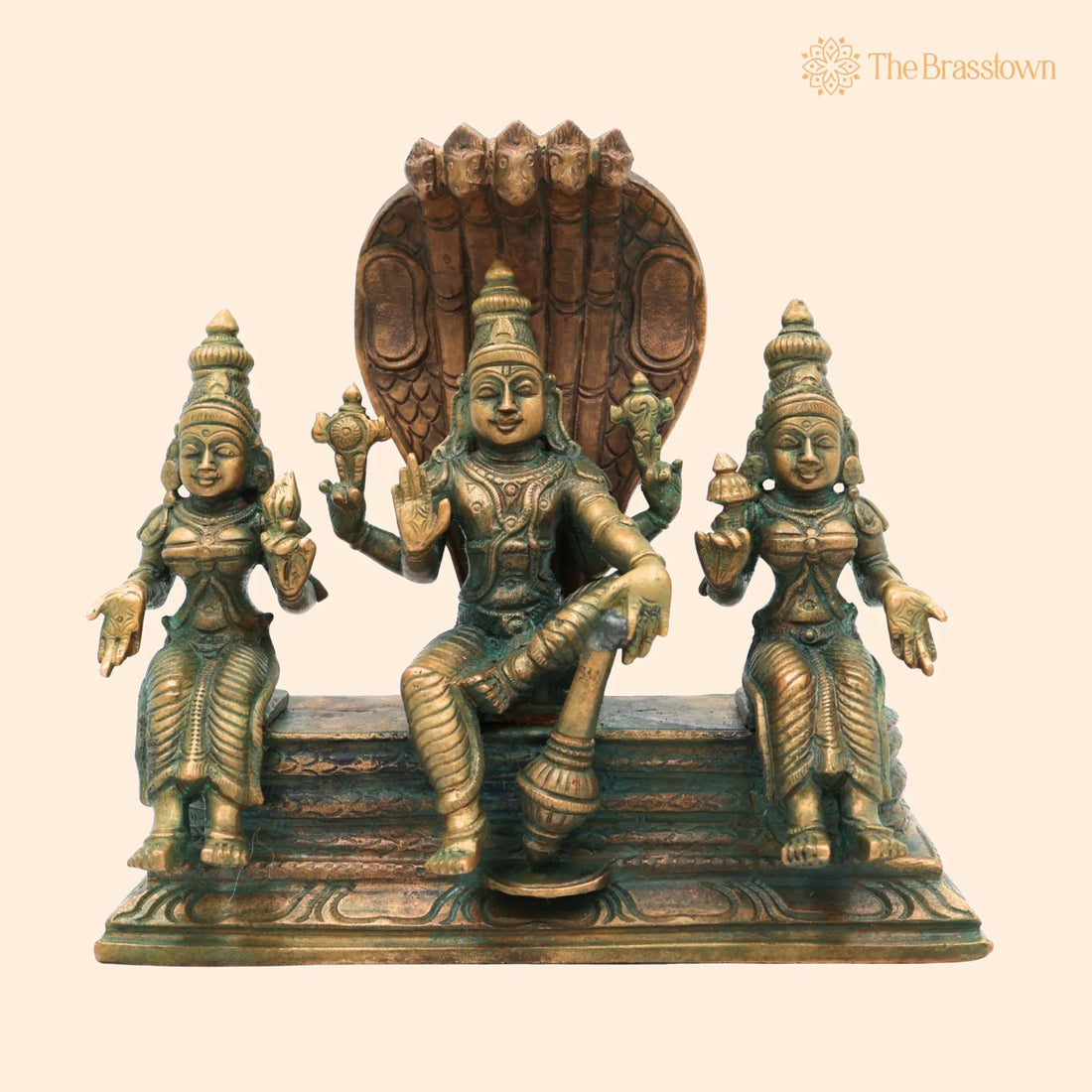 Handmade Bronze Vishnu with Sridevi Bhudevi Idol – Panchaloha Narayana Murti for Puja, Home Mandir &amp; Décor 7 Inch 1