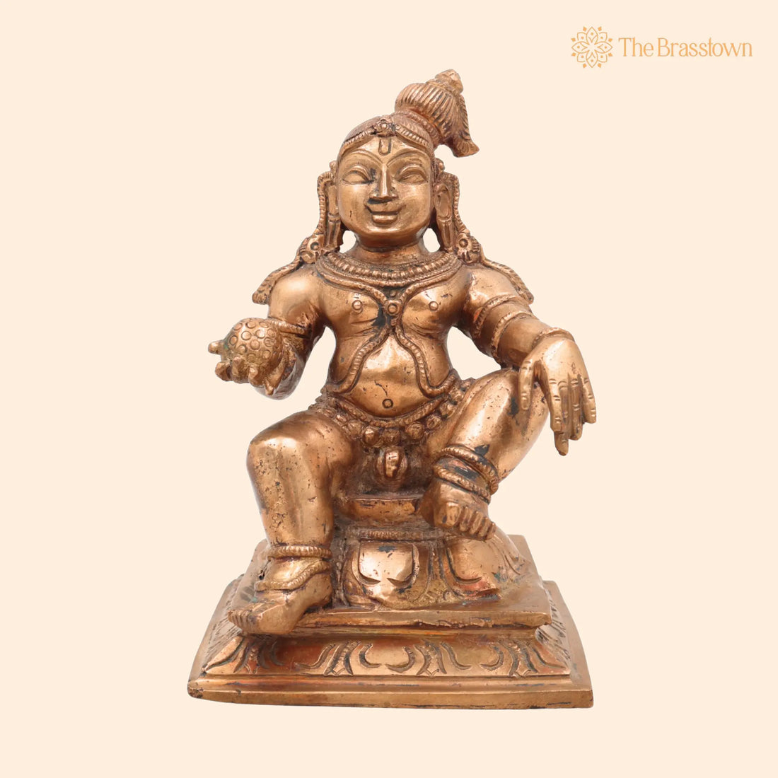 Handcrafted Bronze Bal Gopala Idol – Panchaloha Laddu Krishna Statue, Bala Krishna Murti, Kanha Kanhaiya Murti 6.5 Inch 1