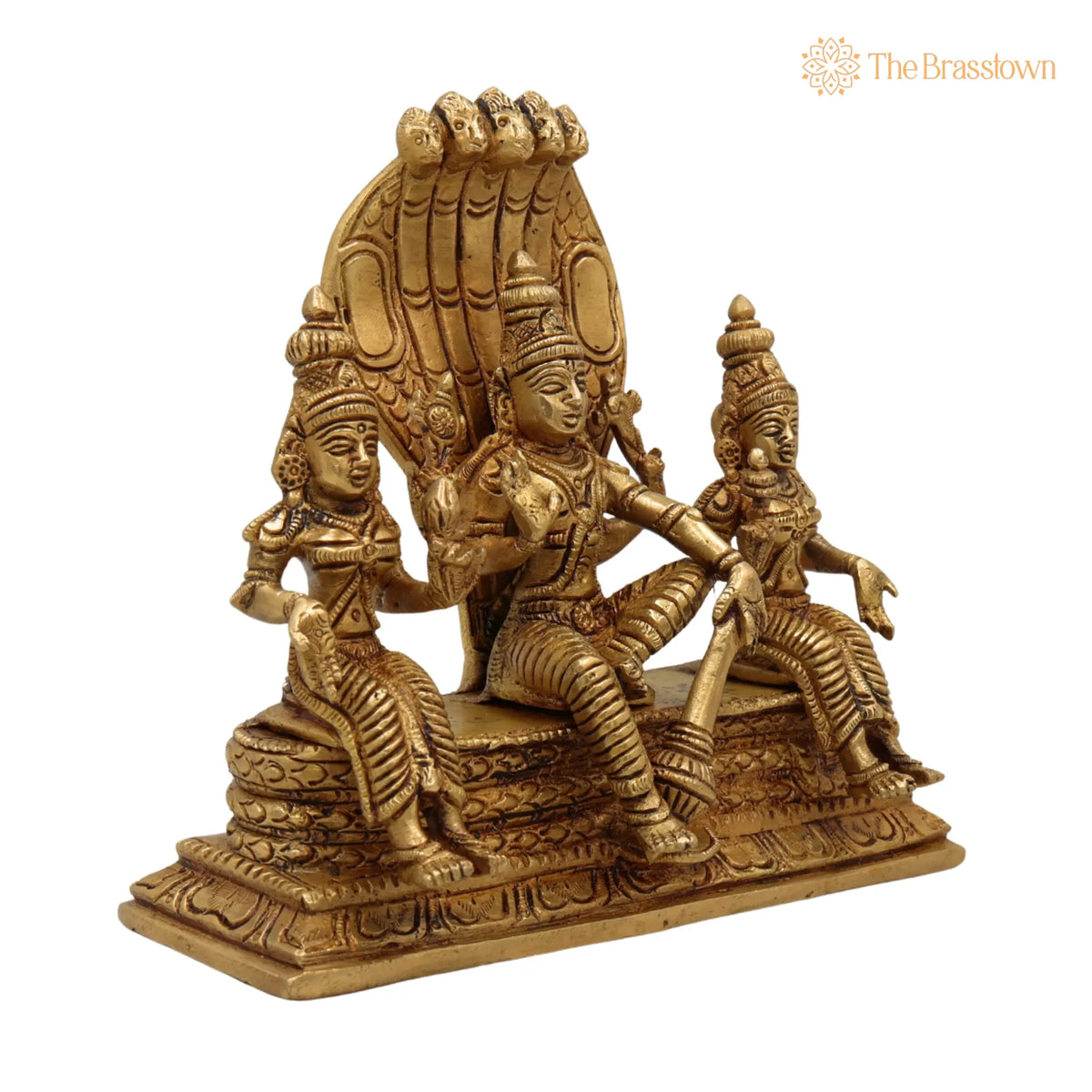 Brass Vishnu with Sridevi Bhudevi and Naga Idol – Handcrafted Vishnu Sridevi Bhudevi Murti, Narayana Venkateswara Brass Statue 6.5 Inch 2
