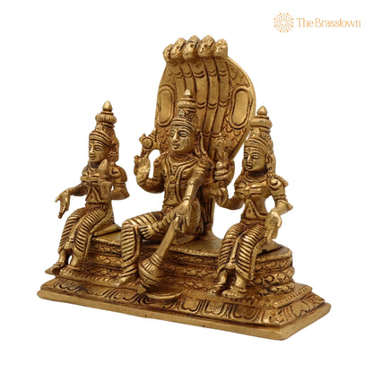 Brass Vishnu with Sridevi Bhudevi and Naga Idol – Handcrafted Vishnu Sridevi Bhudevi Murti, Narayana Venkateswara Brass Statue 6.5 Inch 3