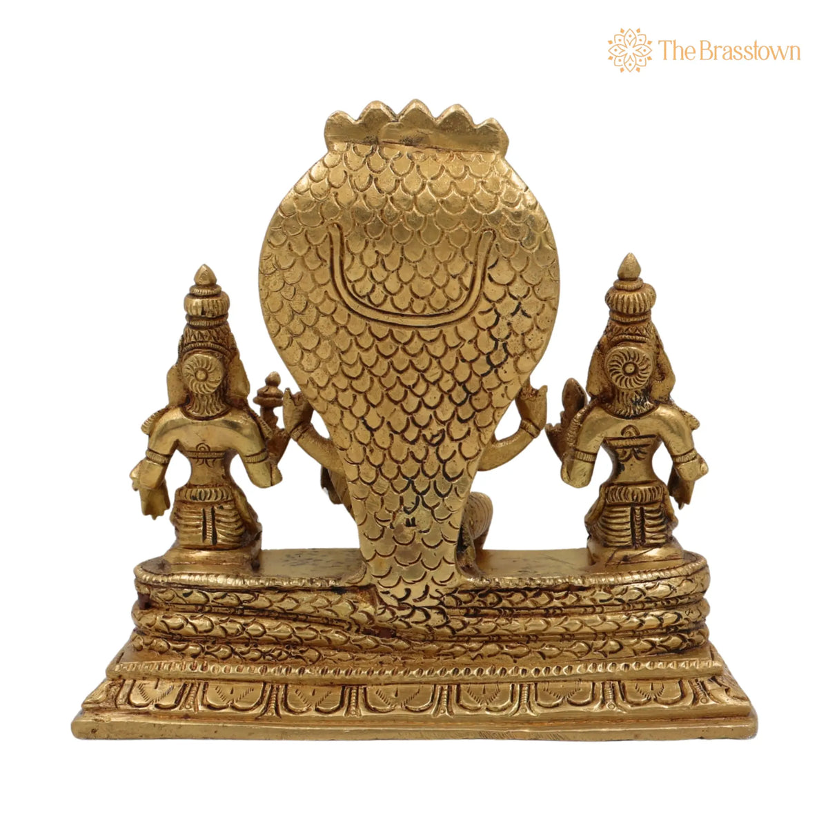 Brass Vishnu with Sridevi Bhudevi and Naga Idol – Handcrafted Vishnu Sridevi Bhudevi Murti, Narayana Venkateswara Brass Statue 6.5 Inch 4
