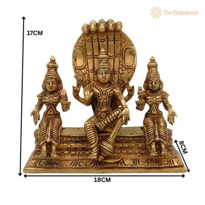 Brass Vishnu with Sridevi Bhudevi and Naga Idol – Handcrafted Vishnu Sridevi Bhudevi Murti, Narayana Venkateswara Brass Statue 6.5 Inch 5