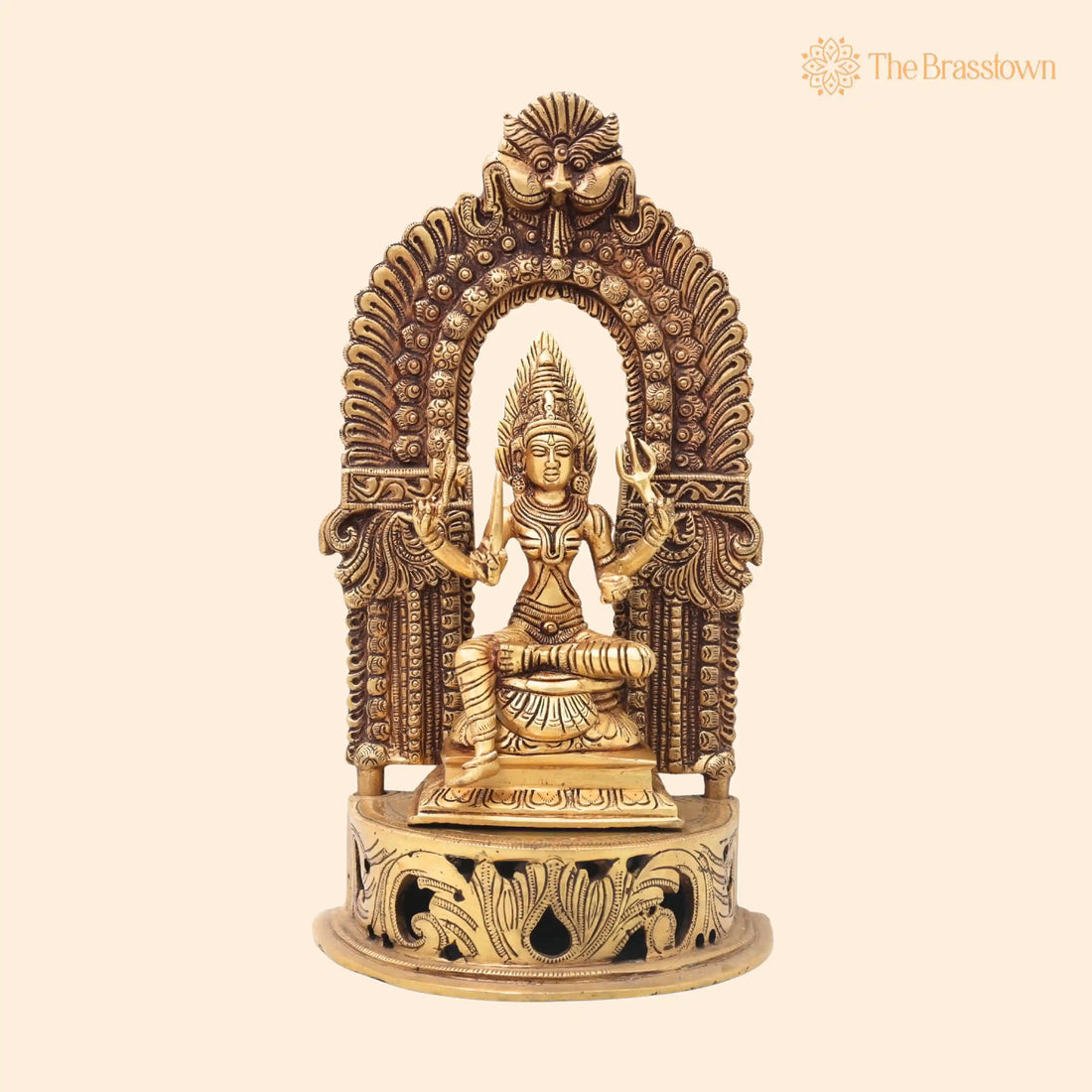 Brass Mariamman Idol with Chowki And Prabhavali – Handcrafted Mariamma for Puja, Home Mandir &amp; Décor 11 Inch 1