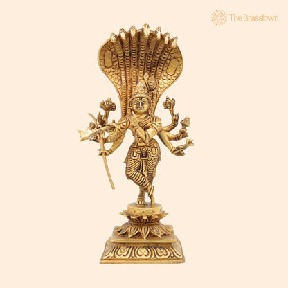 Brass Ashta Bhuja Krishna Idol with Naga Aura – Handcrafted Shree Krishna Murti, Kanha Moorti, Govinda Statue for Home Temple Pooja &amp; Décor 11 Inch 1