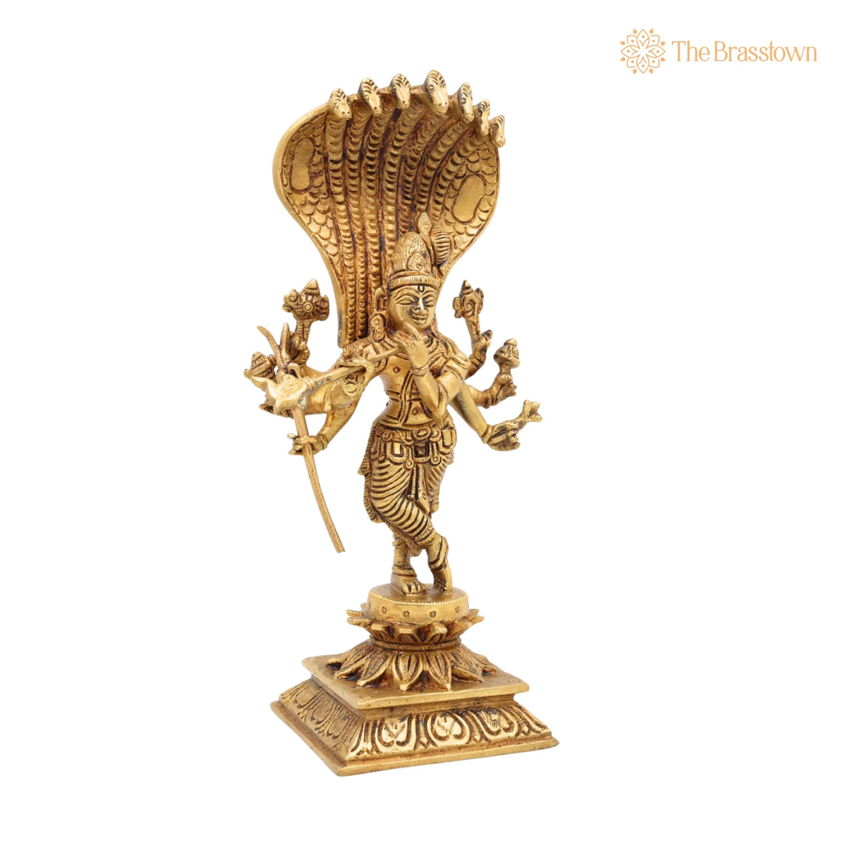 Brass Ashta Bhuja Krishna Idol with Naga Aura – Handcrafted Shree Krishna Murti, Kanha Moorti, Govinda Statue for Home Temple Pooja &amp; Décor 11 Inch 2