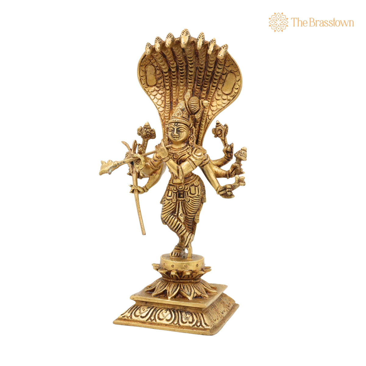 Brass Ashta Bhuja Krishna Idol with Naga Aura – Handcrafted Shree Krishna Murti, Kanha Moorti, Govinda Statue for Home Temple Pooja &amp; Décor 11 Inch 3