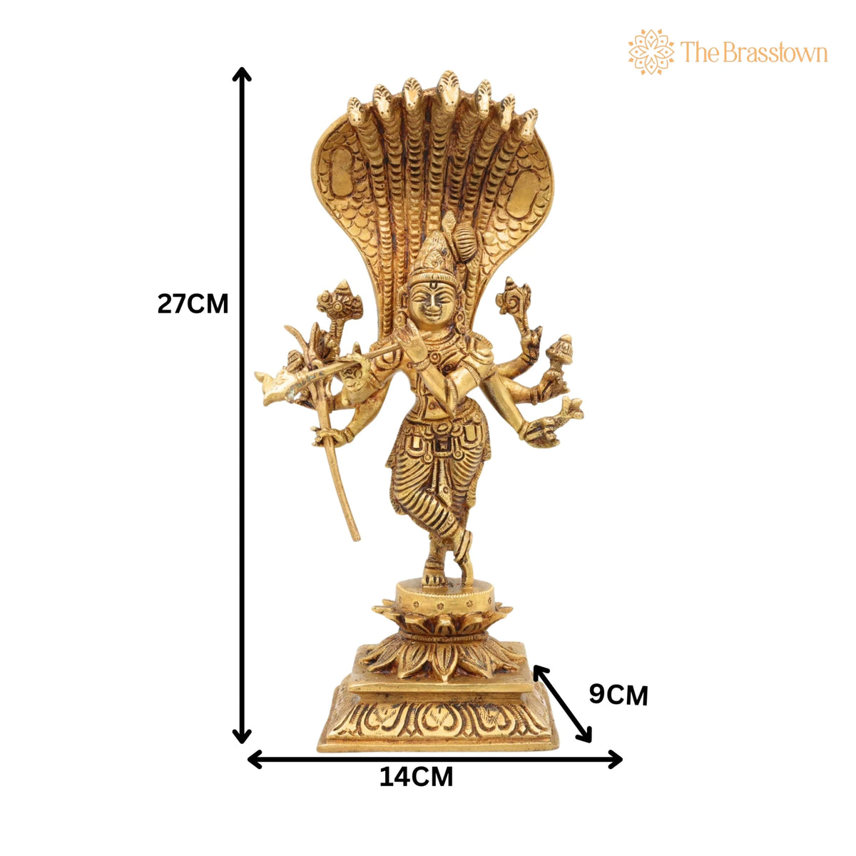 Brass Ashta Bhuja Krishna Idol with Naga Aura – Handcrafted Shree Krishna Murti, Kanha Moorti, Govinda Statue for Home Temple Pooja &amp; Décor 11 Inch 5