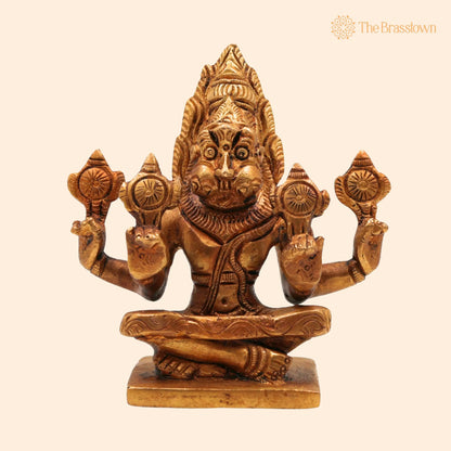 Brass Yoga Narasimha Idol – Handcrafted Yoga-Narasingh Statue, Narsimha Murthi, Narasingh Vigraha for Puja, Home Mandir &amp; Décor 4.5 Inch 1
