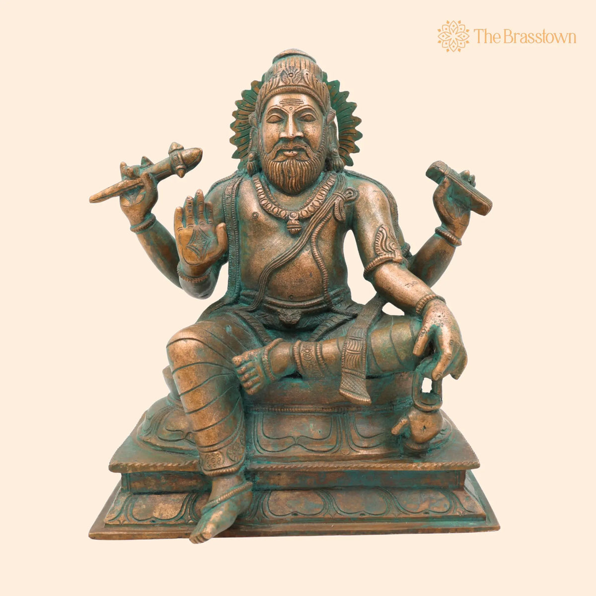 Bronze Vishwakarma Idol – Panchaloha &amp; Chola Art Handmade Vishvakarma Murti, Vishwakarma Devta Statue for Pooja &amp; Temple Décor 9 Inch 1