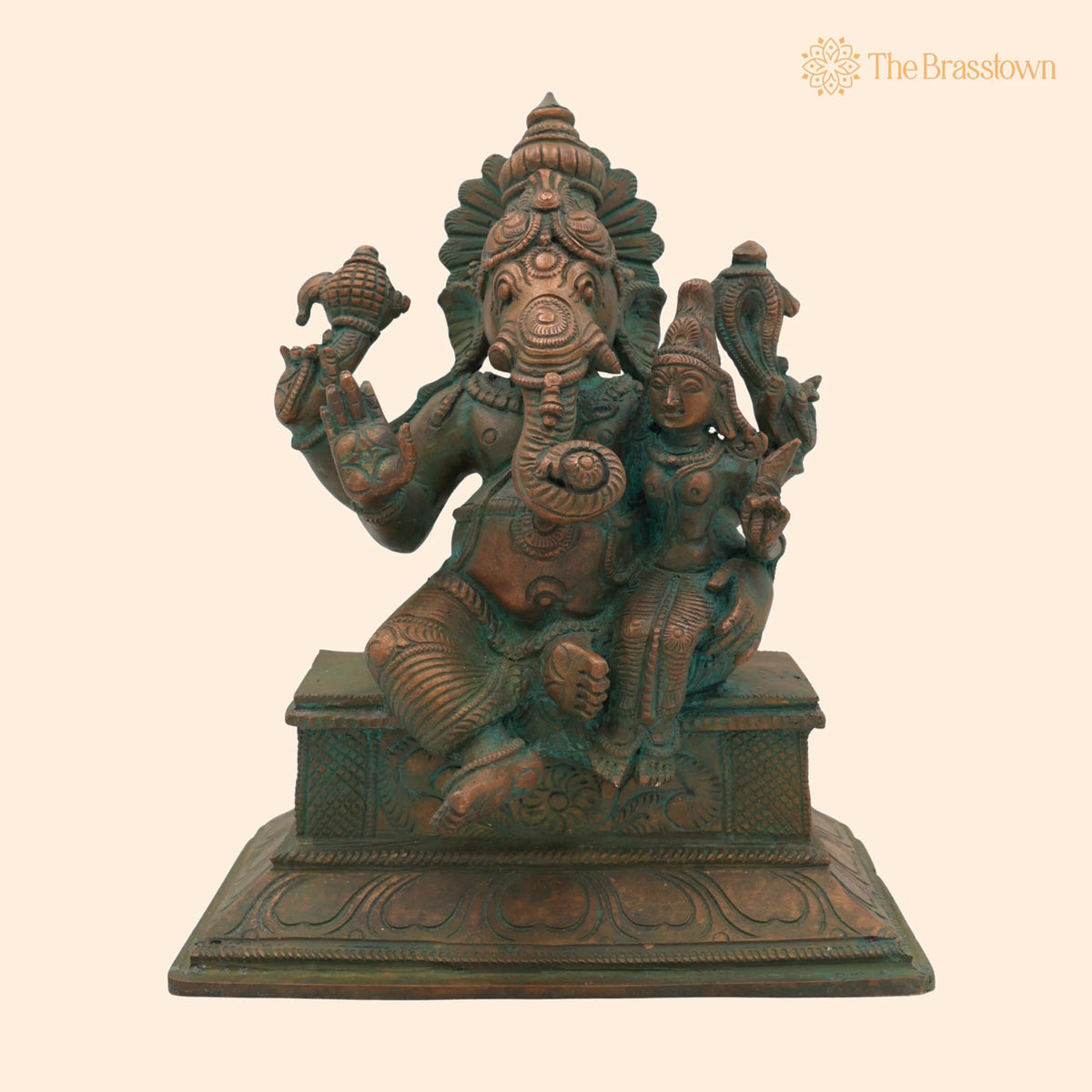 Handmade Panchaloha Ganesha with Siddhi – Bronze Eka Patni Ganesh Statue, Ganpati Idol, Vinayaka Ganesh Murti for Home 8 Inch 1