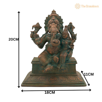 Handmade Panchaloha Ganesha with Siddhi – Bronze Eka Patni Ganesh Statue, Ganpati Idol, Vinayaka Ganesh Murti for Home 8 Inch 5