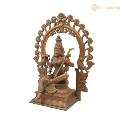 Bronze Saraswati Idol – Panchaloha Sculpture, Handmade Sharada Vani Veena Pustak Dharini Murti for Puja, Home Mandir &amp; Décor 15 Inch 2
