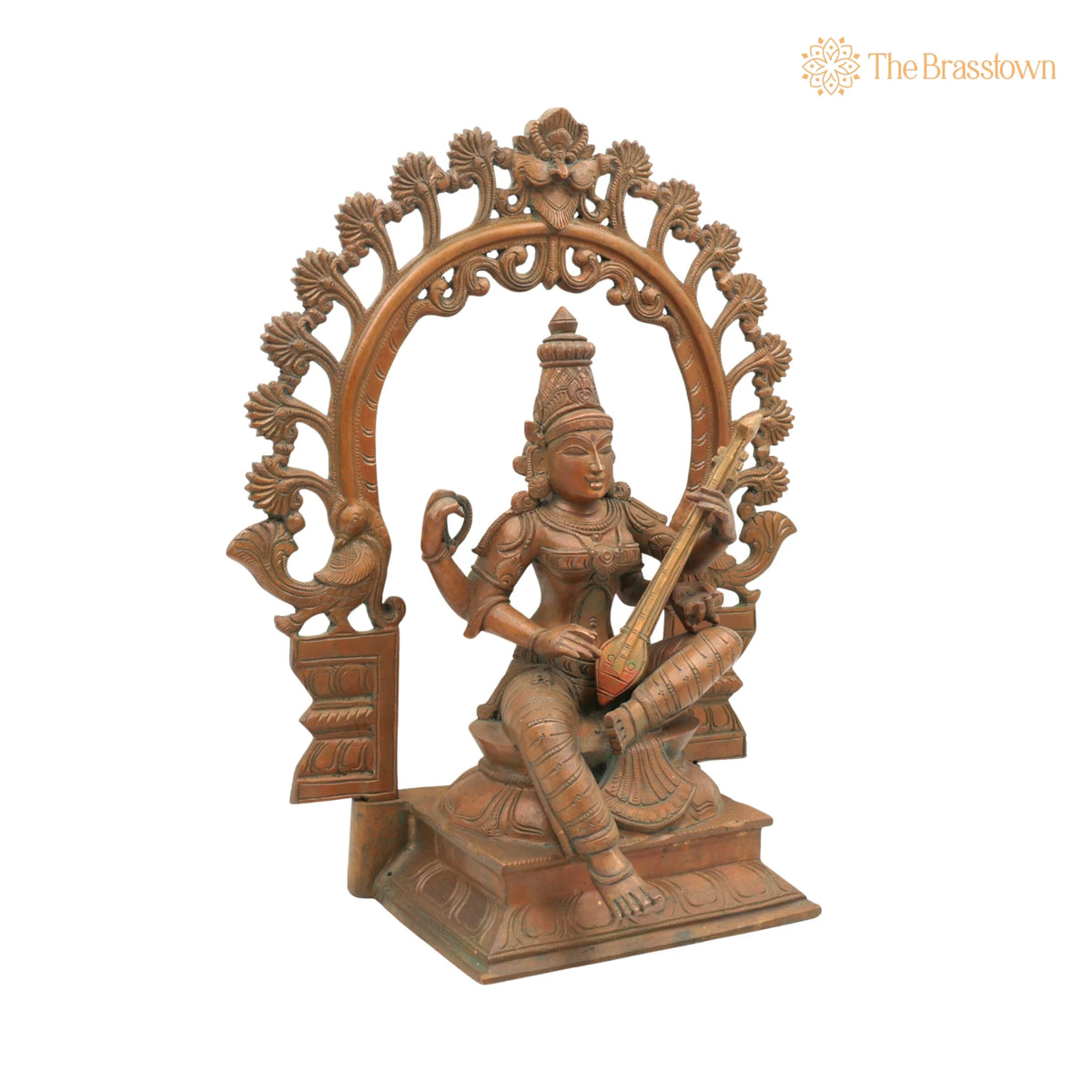 Bronze Saraswati Idol – Panchaloha Sculpture, Handmade Sharada Vani Veena Pustak Dharini Murti for Puja, Home Mandir &amp; Décor 15 Inch 3