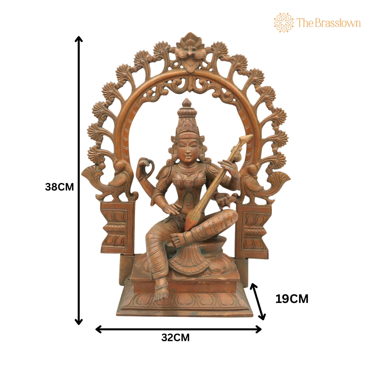 Bronze Saraswati Idol – Panchaloha Sculpture, Handmade Sharada Vani Veena Pustak Dharini Murti for Puja, Home Mandir &amp; Décor 15 Inch 5