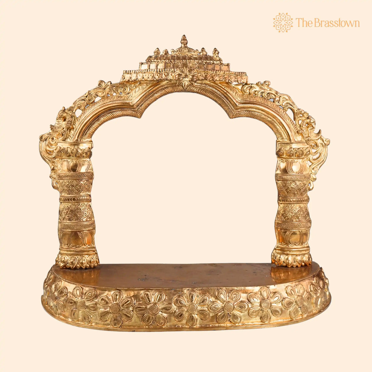 Panchaloha Bronze Mandapam with Prabhavali – Handmade Pooja Chowki, Singhasan Peetha, God Idol Pedestal 15 Inch 1