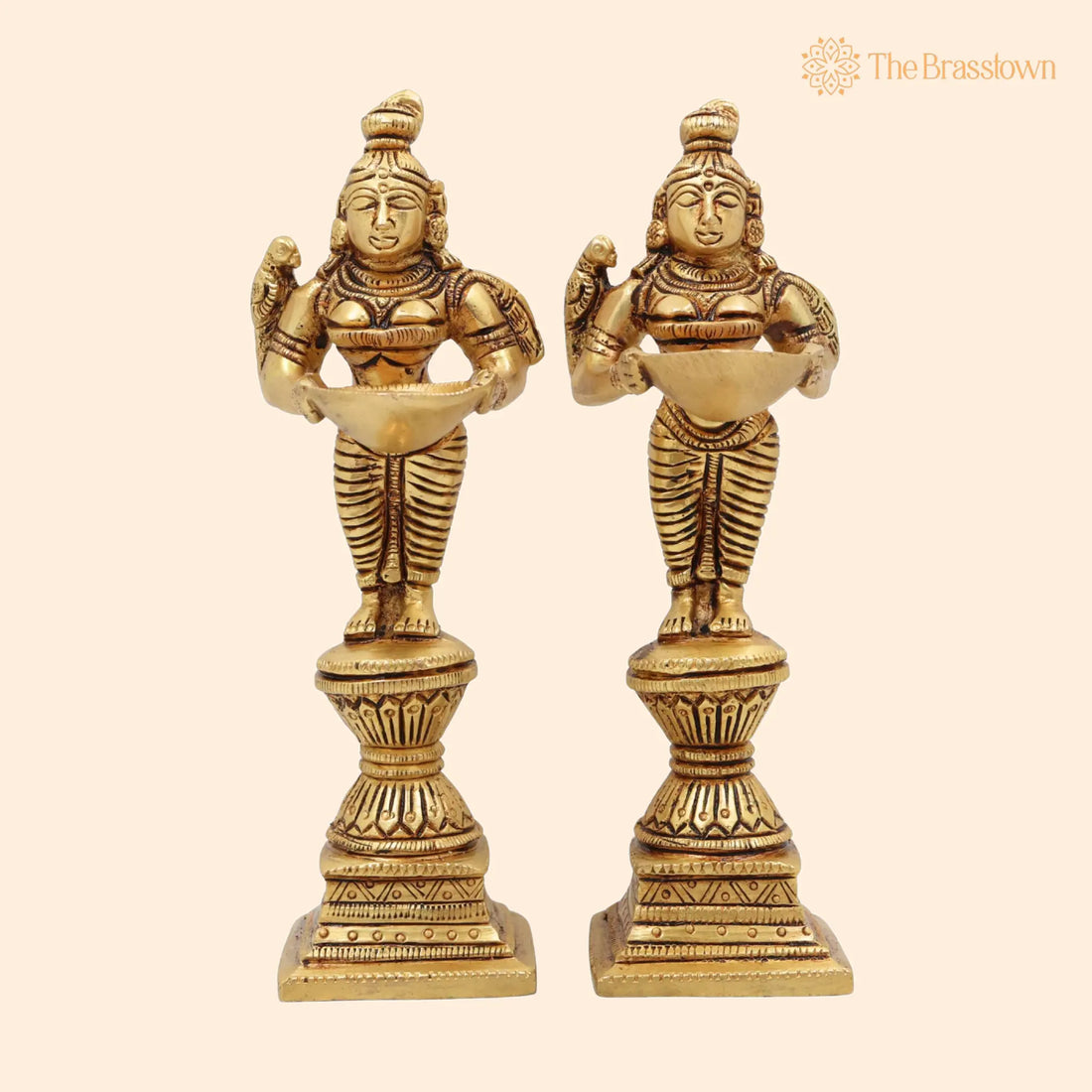 Brass Diya Lady Deepalakshmi Idol – Handcrafted Deepa Lakshmi Vilakku Amma Statue, Kuthu Vilakku Deepam Achi Pital Deepa Devi Murti, Set Of 2 7 Inch 1