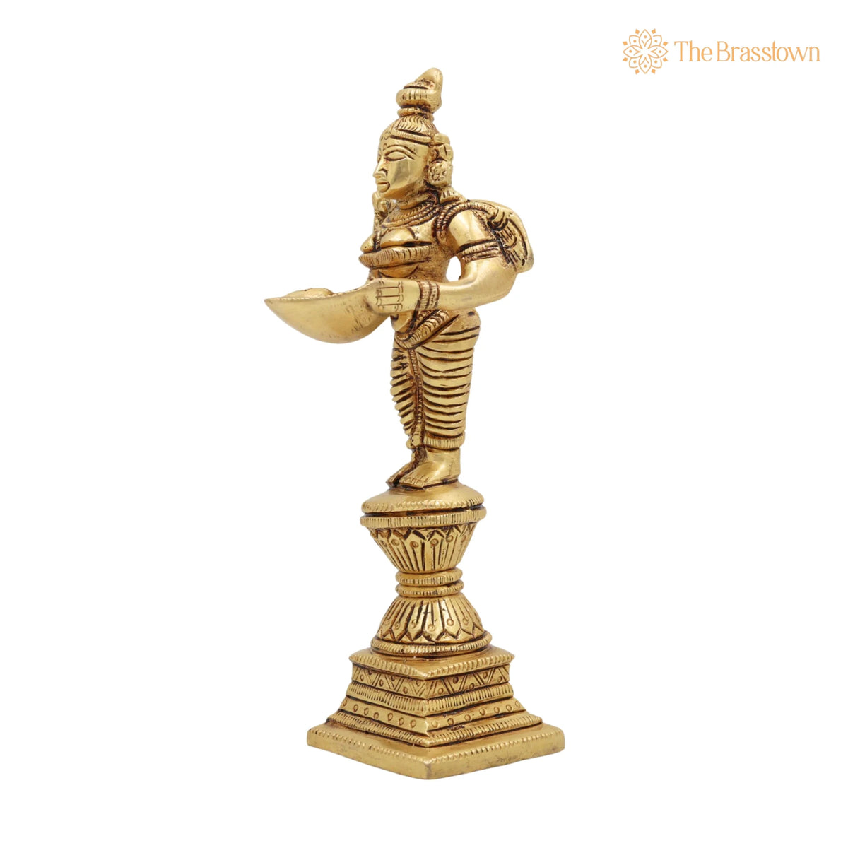 Brass Deepalakshmi Diya Lady – Handcrafted Deepa Lakshmi Idol, Vilakku Lakshmi Statue, Kuthu Vilakku Deepam Lady 7 Inch 3
