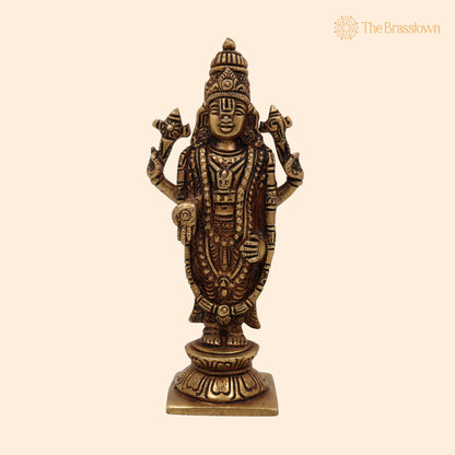 Brass Balaji Venkateswara Idol – Handcrafted Narayana Srinivasa Murti, Pooja, Home Décor &amp; Spiritual Gift Sculpture 6.5 Inch 1