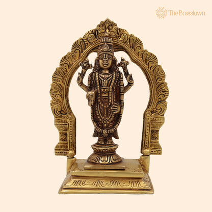 Brass Venkateshwara Balaji Idol with Prabhavali – Handcrafted Srinivasa Govinda Tirupati Balaji Statue for Home Décor, Temple Puja &amp; Gifts 8 Inch 1