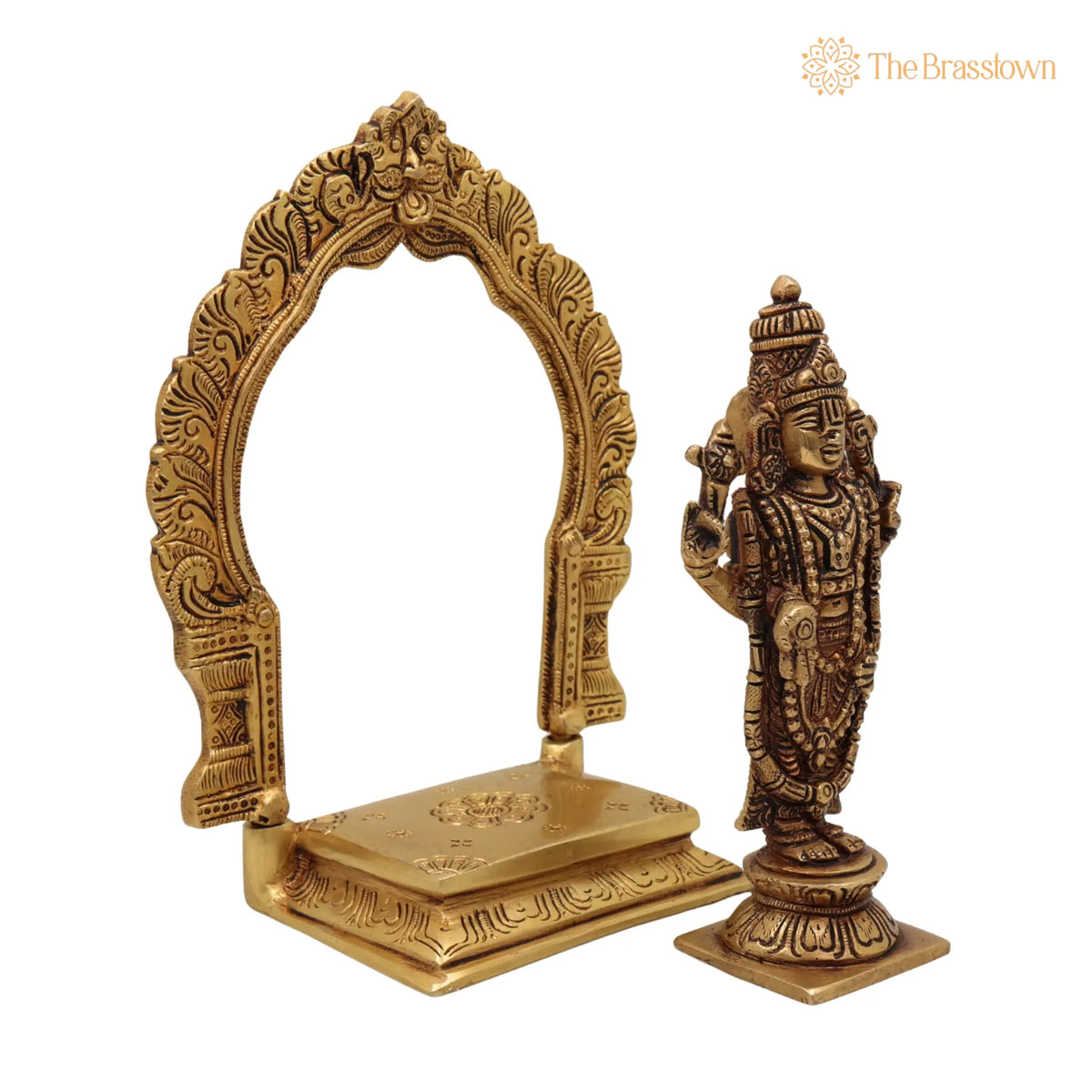 Brass Venkateshwara Balaji Idol with Prabhavali – Handcrafted Srinivasa Govinda Tirupati Balaji Statue for Home Décor, Temple Puja &amp; Gifts 8 Inch 2