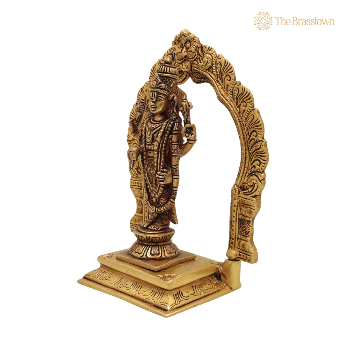 Brass Venkateshwara Balaji Idol with Prabhavali – Handcrafted Srinivasa Govinda Tirupati Balaji Statue for Home Décor, Temple Puja &amp; Gifts 8 Inch 3