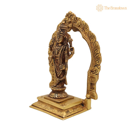 Brass Venkateshwara Balaji Idol with Prabhavali – Handcrafted Srinivasa Govinda Tirupati Balaji Statue for Home Décor, Temple Puja &amp; Gifts 8 Inch 3