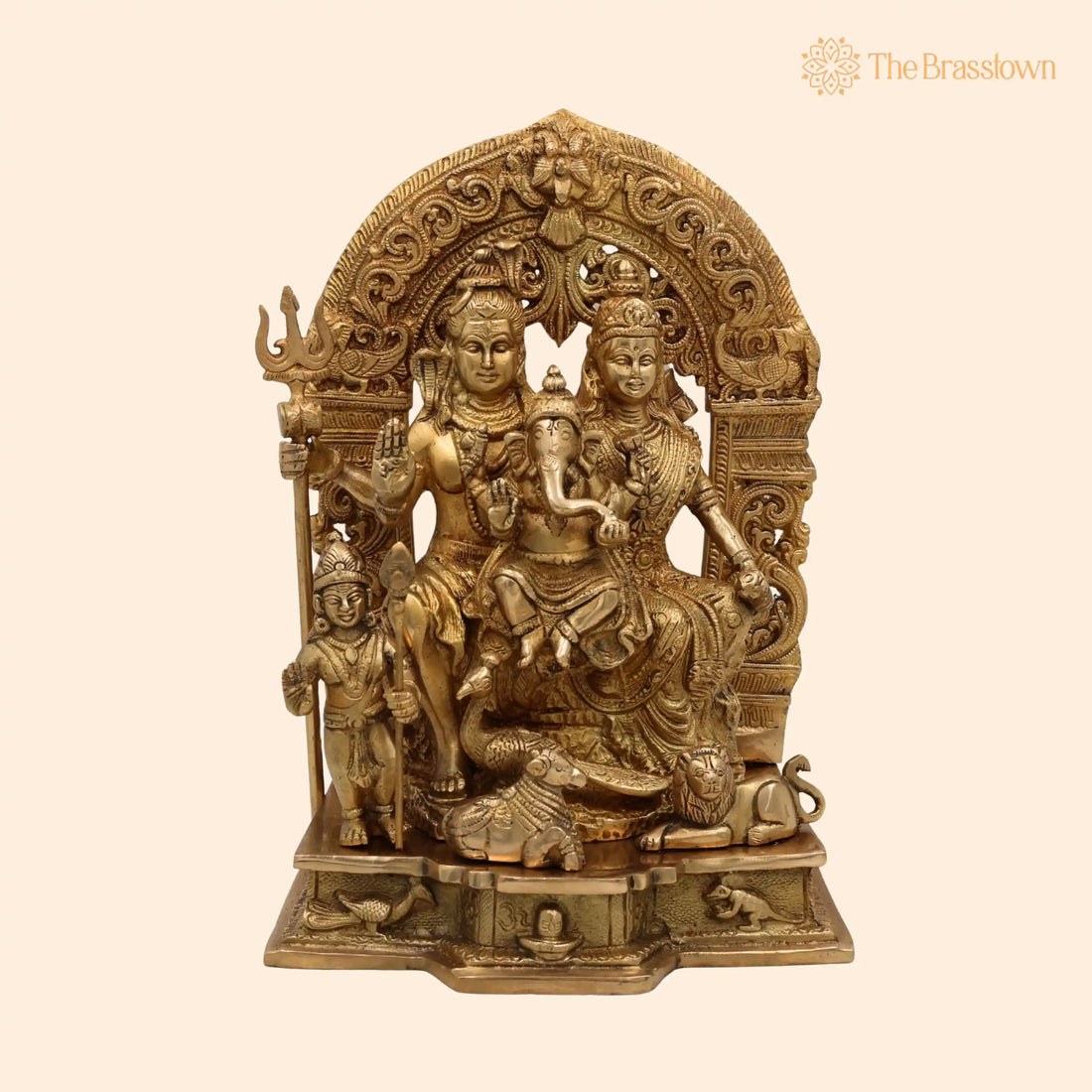 Brass Shiv Pariwar Idol with Shiva Lingam – Handcrafted Lord Shiva Family Murti, Pital Shiv Parivar Statue for Home Temple, Pooja &amp; Deco 12 Inch 1