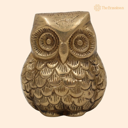 Handcrafted Brass Owl Idol – Ullu, Pechu, Uluka, Lakshmi Pakshi Sculpture, Vastu, Feng Shui &amp; Home Décor Showpiece 3.5 Inch 1