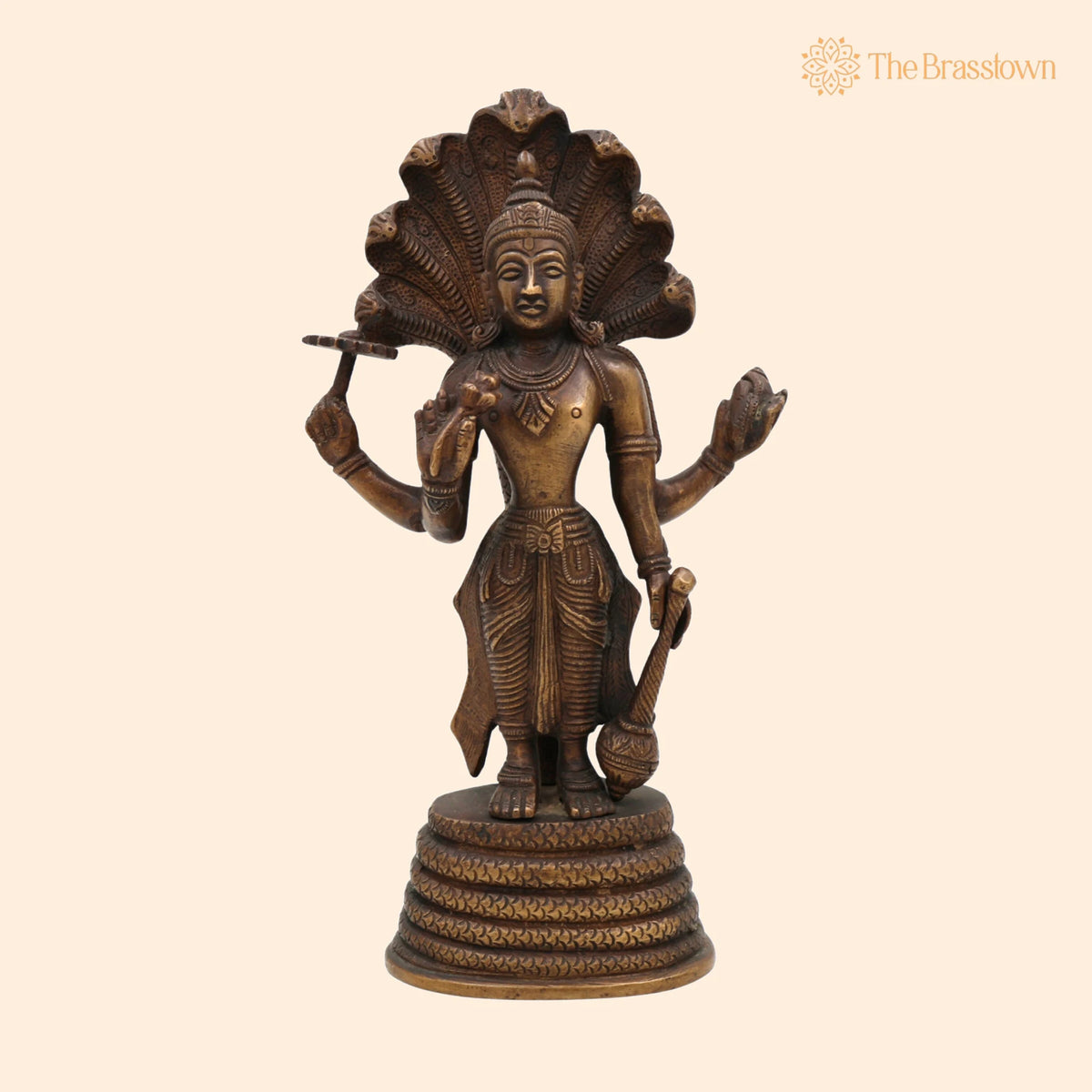 Brass Vishnu Idol – Narayana Murti, Padmanabha Murti, Home Décor &amp; Pooja Idol, Handcrafted 9.5 Inch 1