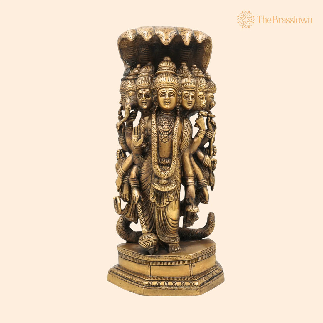 Brass Lord VishnuSeven-Headed Sheshnag Idol – Handcrafted Narayana Murti, Peetal Pittal Sculpture for Pooja, Temple &amp; Home Décor 13.5 Inch 1