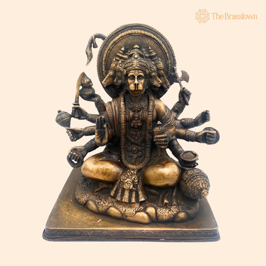 Panchamukhi Hanuman Brass Idol – Handcrafted Panchamukha Anjaneya Swamy Murti, Pital Bajrangbali Statue for Pooja, Home Temple &amp; Vastu Décor 9 Inch 1