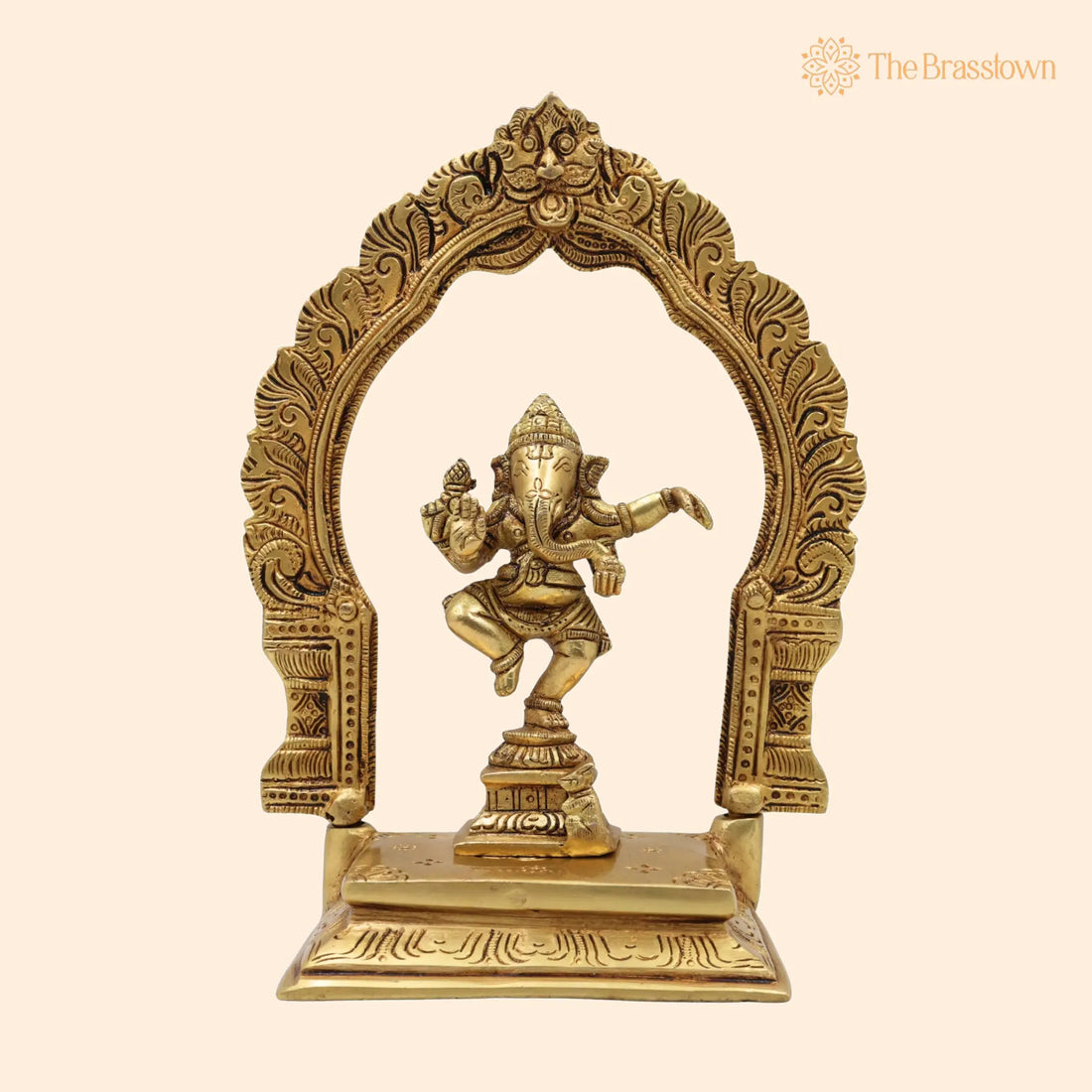 Brass Ganesha with Prabhavali Idol – Handcrafted Vinayaka Ganapati with Arch, Pillaiyar Ganesh Ji Murti for Home, Temple &amp; Gift Décor 7 Inch 1