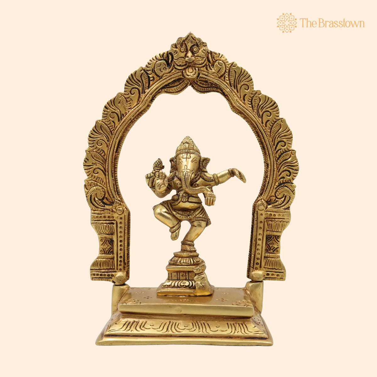 Brass Ganesha with Prabhavali Idol – Handcrafted Vinayaka Ganapati with Arch, Pillaiyar Ganesh Ji Murti for Home, Temple &amp; Gift Décor 7 Inch 1