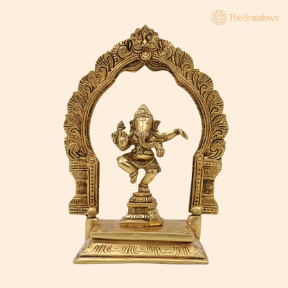 Brass Ganesha with Prabhavali Idol – Handcrafted Vinayaka Ganapati with Arch, Pillaiyar Ganesh Ji Murti for Home, Temple &amp; Gift Décor 7 Inch 1