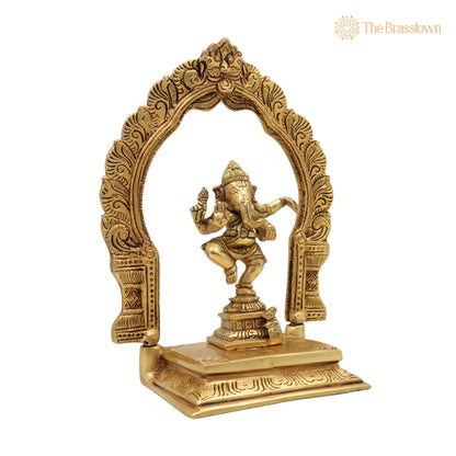 Brass Ganesha with Prabhavali Idol – Handcrafted Vinayaka Ganapati with Arch, Pillaiyar Ganesh Ji Murti for Home, Temple &amp; Gift Décor 7 Inch 2