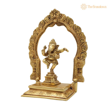 Brass Ganesha with Prabhavali Idol – Handcrafted Vinayaka Ganapati with Arch, Pillaiyar Ganesh Ji Murti for Home, Temple &amp; Gift Décor 7 Inch 3