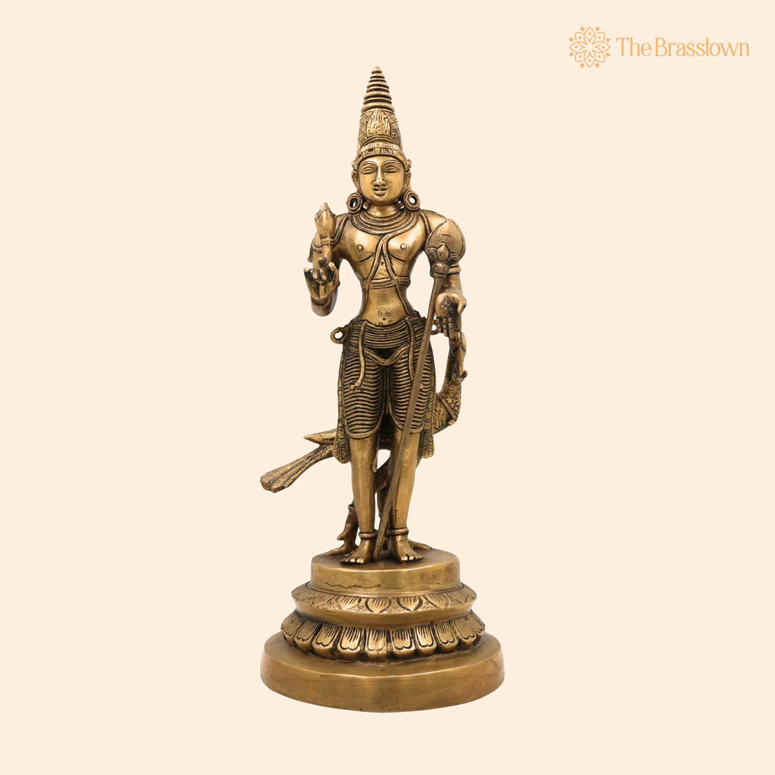 Brass Murugan Idol – Handcrafted Lord Kartikeya Skanda Subramanya Shanmukha Vel Murugan Statue for Pooja Room, Temple &amp; Home Décor 16 Inch 1