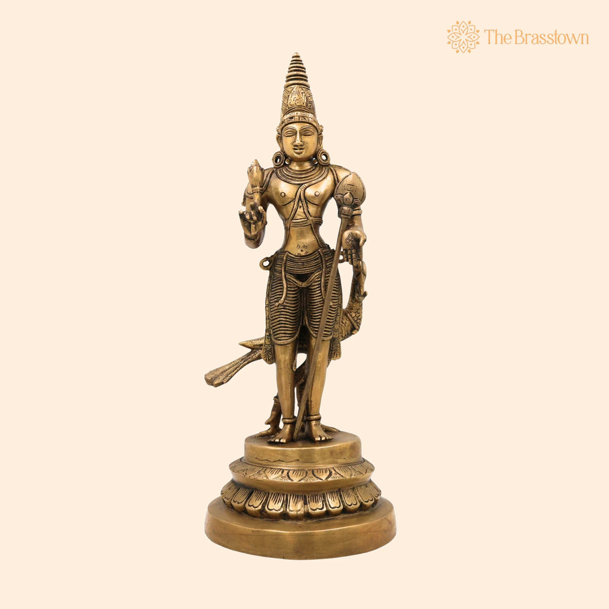 Brass Murugan Idol – Handcrafted Lord Kartikeya Skanda Subramanya Shanmukha Vel Murugan Statue for Pooja Room, Temple &amp; Home Décor 16 Inch 1