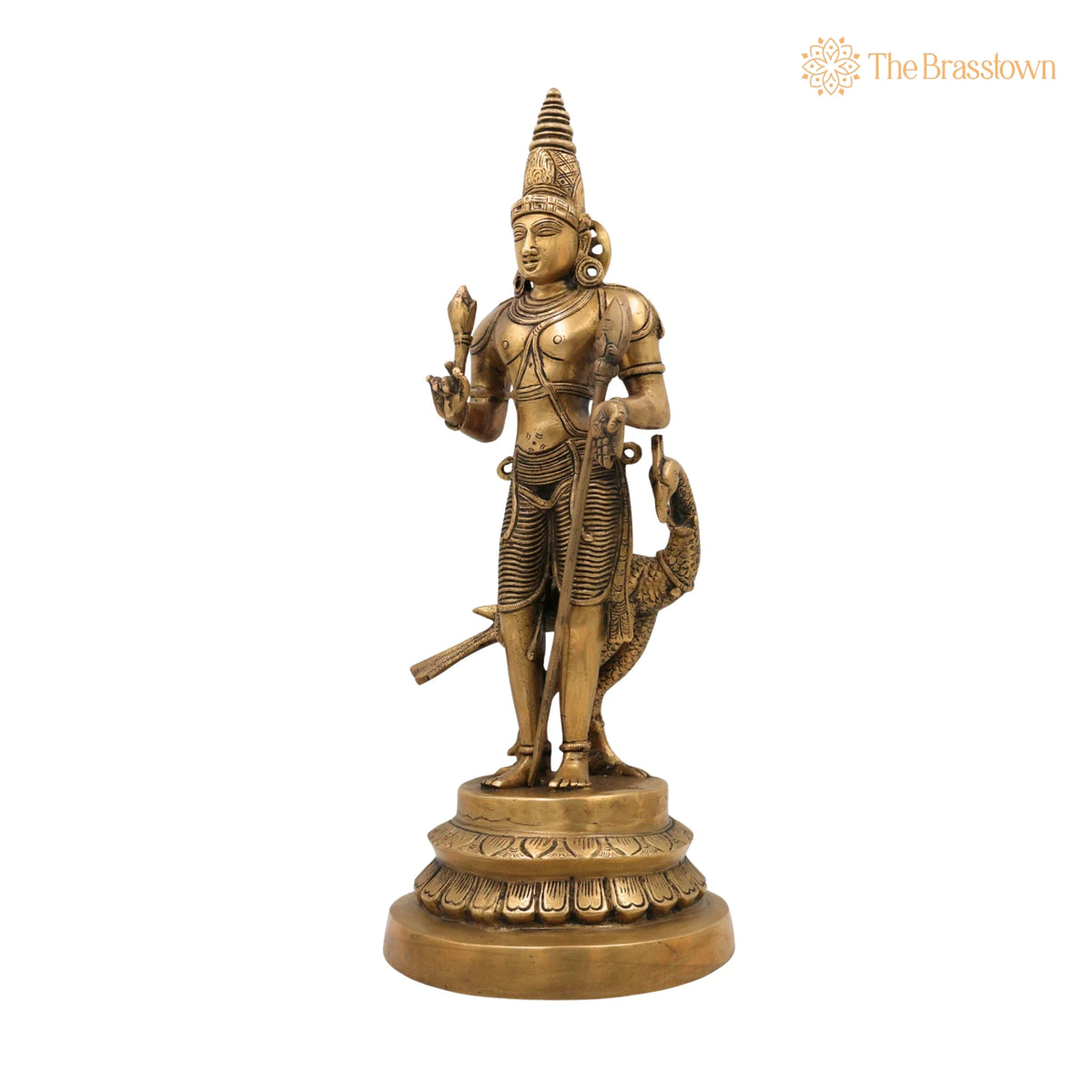 Brass Murugan Idol – Handcrafted Lord Kartikeya Skanda Subramanya Shanmukha Vel Murugan Statue for Pooja Room, Temple &amp; Home Décor 16 Inch 3