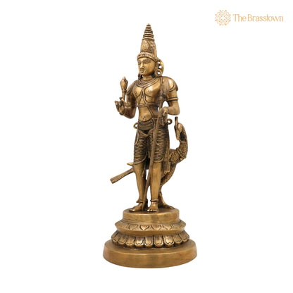 Brass Murugan Idol – Handcrafted Lord Kartikeya Skanda Subramanya Shanmukha Vel Murugan Statue for Pooja Room, Temple &amp; Home Décor 16 Inch 3