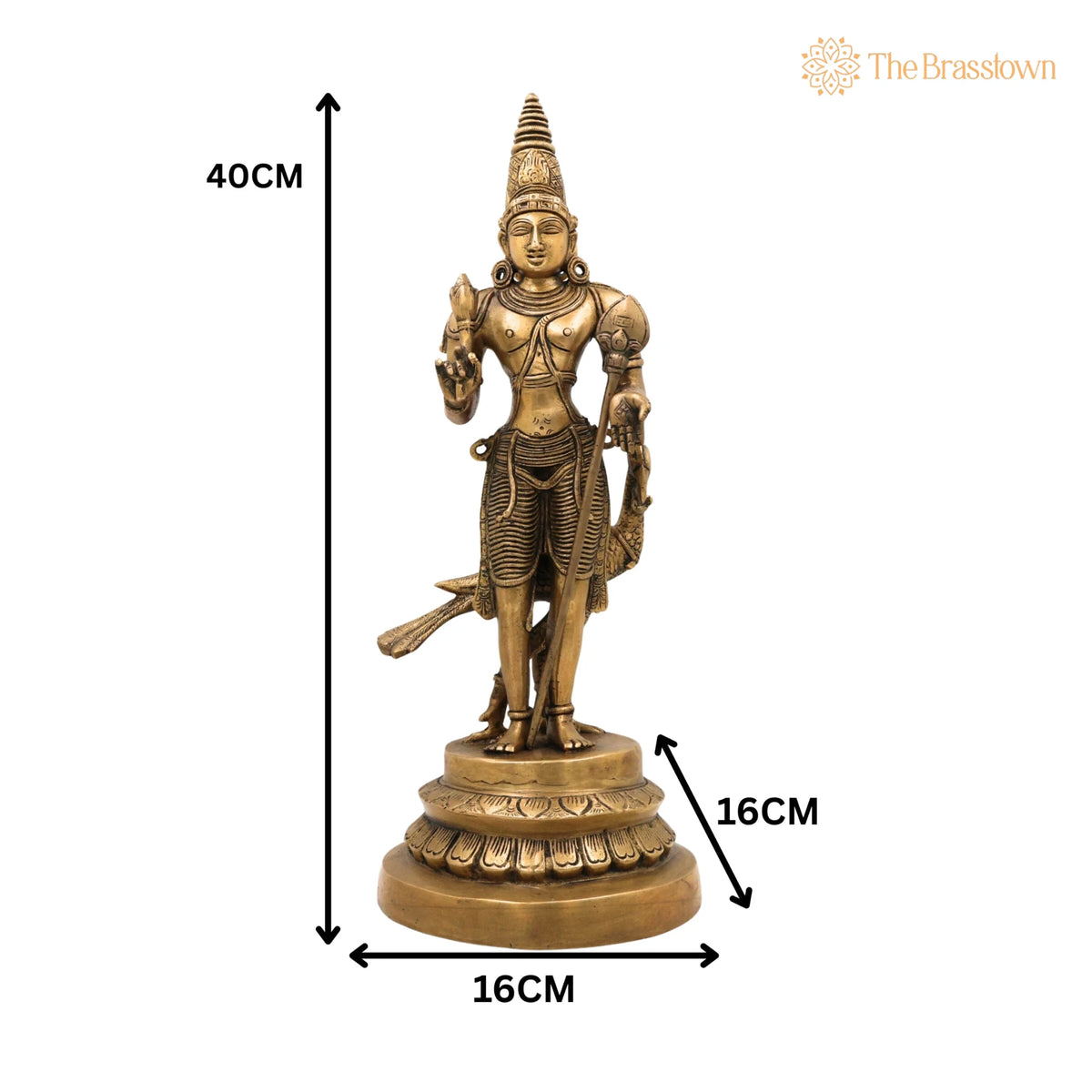 Brass Murugan Idol – Handcrafted Lord Kartikeya Skanda Subramanya Shanmukha Vel Murugan Statue for Pooja Room, Temple &amp; Home Décor 16 Inch 5