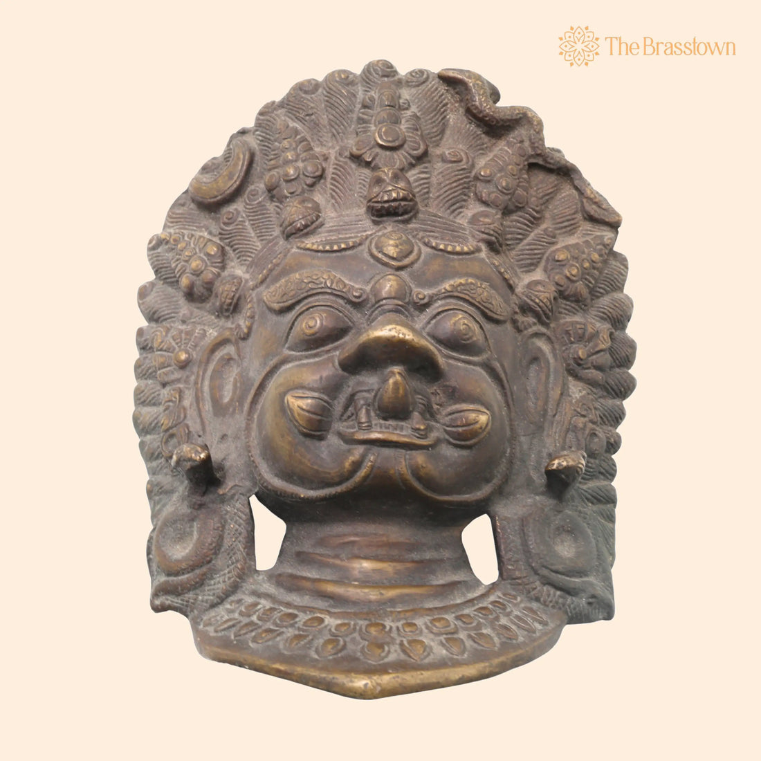 Brass Kala Bhairava Face Idol – Handcrafted Kaal Bhairav Mukha, Kalabhairavar Pital Statue, Bhairon Baba Wall Hanging 9 Inch 1