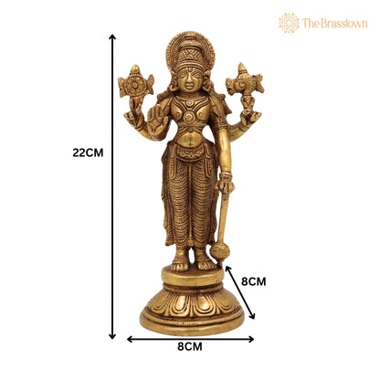 Brass Handmade Vishnu Idol – Narayana Murti, Temple &amp; Pooja Décor, Spiritual Gift 9 Inch 5