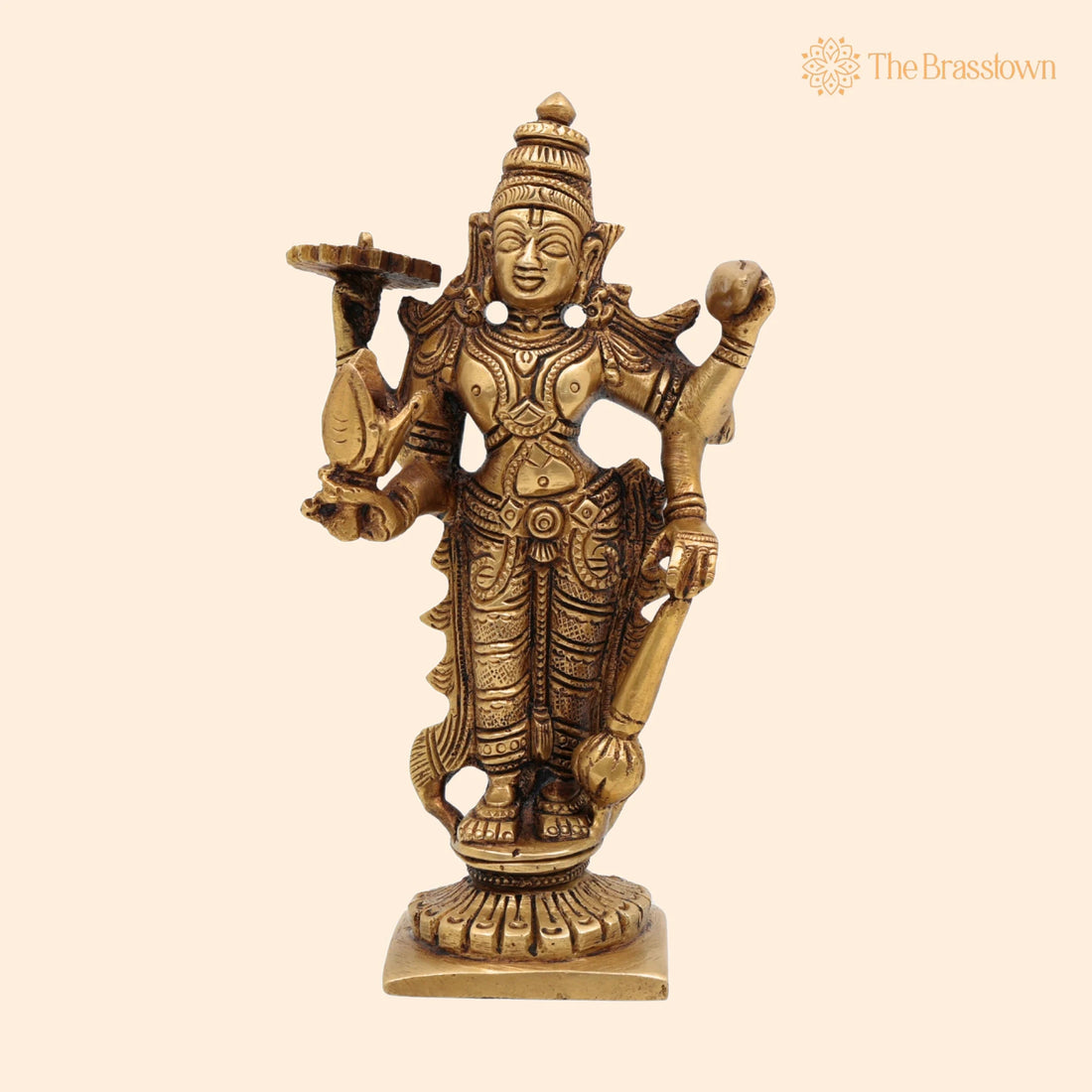 Brass Vishnu Idol – Handcrafted Narayana Murti, Home Décor, Temple Puja, Spiritual Gift, Showpiece 6 Inch 1