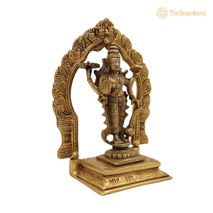 Brass Vishnu Idol with Prabhavali – Handcrafted Narayana Statue, Padmanabha, Ranganatha for Puja, Home Mandir &amp; Décor 8 Inch 2