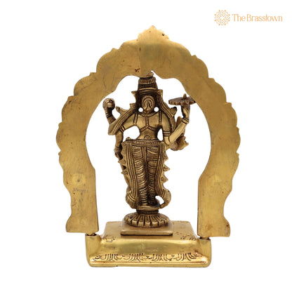 Brass Vishnu Idol with Prabhavali – Handcrafted Narayana Statue, Padmanabha, Ranganatha for Puja, Home Mandir &amp; Décor 8 Inch 4