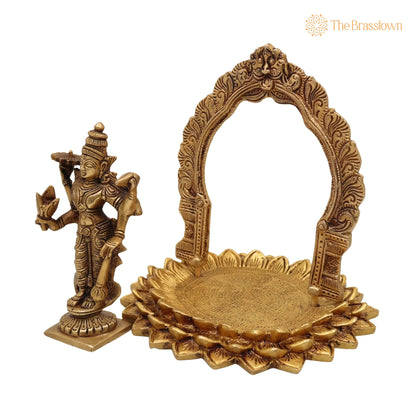 Brass Vishnu Venkateswara Balaji Idol with Prabhavali – Handcrafted Home Temple Décor &amp; Gift 8 Inch 3