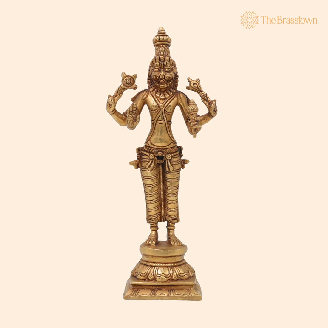 Brass Lord Narasimha Swamy Idol – Handcrafted Yoga Narasimha Murti, Narasingha Statue for Pooja Room, Home, Temple &amp; Office Décor 4 Inch 1